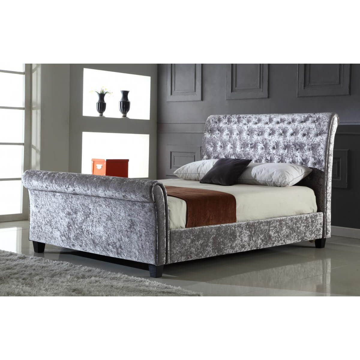 Serenity Crushed Velvet Bed Silver