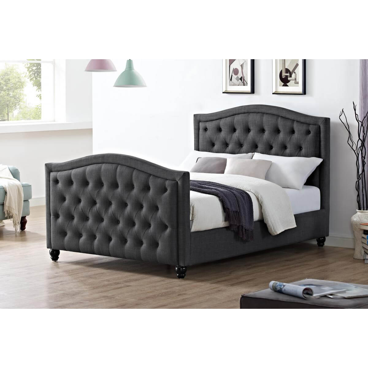 Daytona Linen Fabric Bed Grey