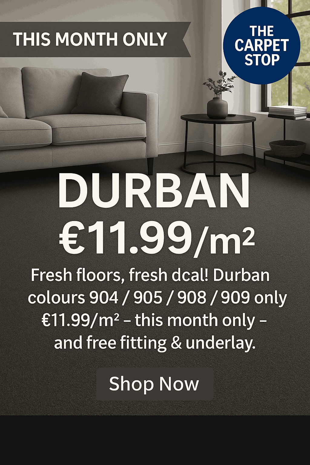 Durban dark grey carpet in a sleek modern living room