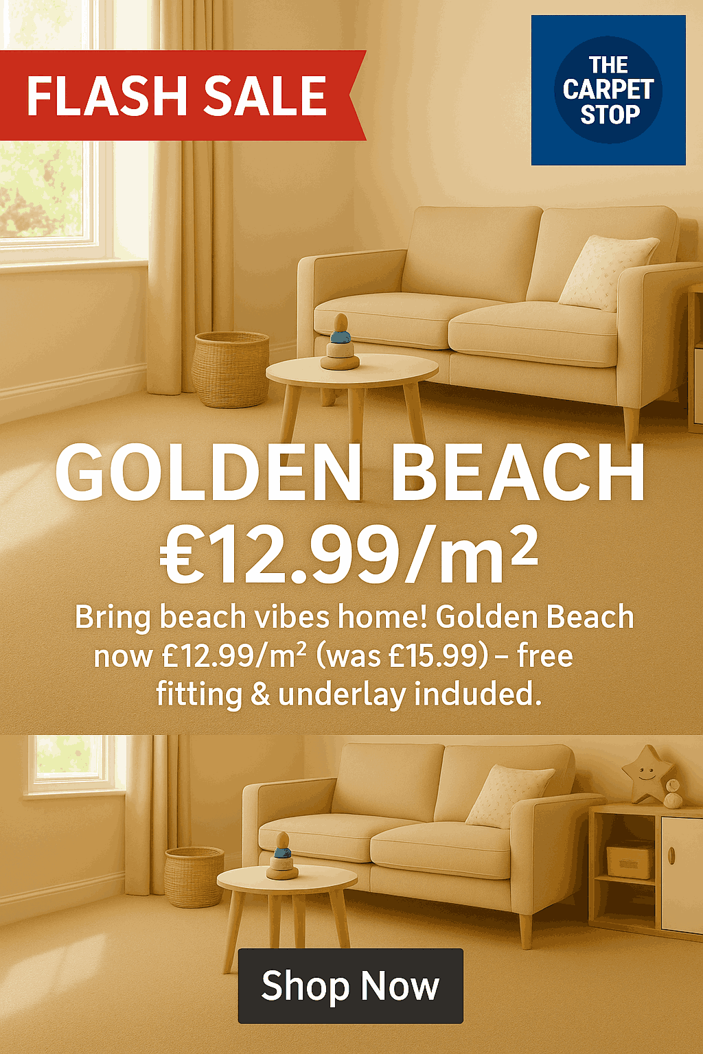 Golden Beach sand-coloured carpet in a kids playroom