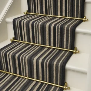 striped stair carpet runner with brass stair rods